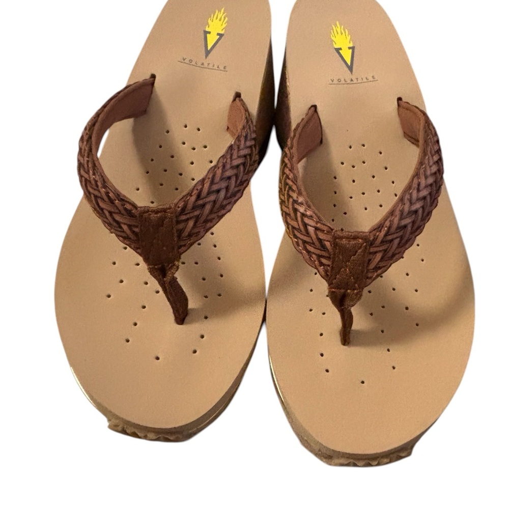Volatile Brown Braided Strap Flip Flops